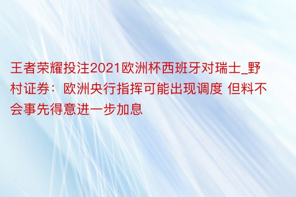 王者荣耀投注2021欧洲杯西班牙对瑞士_野村证券：欧洲央行指挥可能出现调度 但料不会事先得意进一步加息