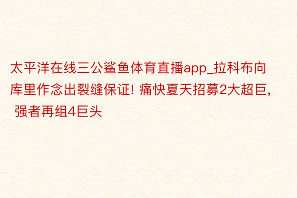 太平洋在线三公鲨鱼体育直播app_拉科布向库里作念出裂缝保证! 痛快夏天招募2大超巨, 强者再组4巨头