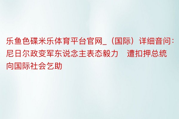 乐鱼色碟米乐体育平台官网_（国际）详细音问：尼日尔政变军东说念主表态毅力　遭扣押总统向国际社会乞助