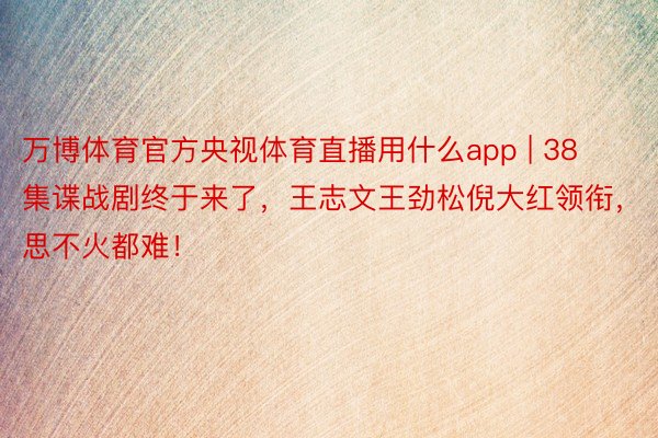 万博体育官方央视体育直播用什么app | 38集谍战剧终于来了，王志文王劲松倪大红领衔，思不火都难！