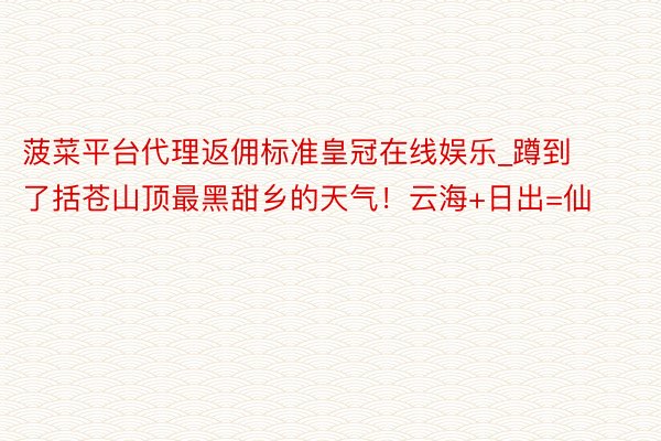 菠菜平台代理返佣标准皇冠在线娱乐_蹲到了括苍山顶最黑甜乡的天气！云海+日出=仙